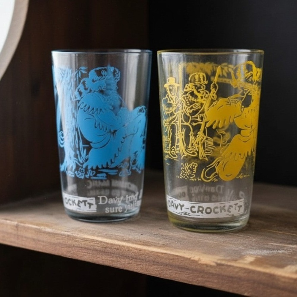 Davy Crockett Jelly Jar Juice Glasses, Set of 2 West Frontier & Capitol Building